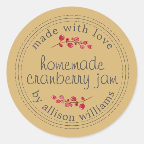 Christmas Homemade Cranberry Jam Canning Yellow Cl Classic Round Sticker