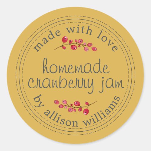 Christmas Homemade Cranberry Jam Canning Yellow Classic Round Sticker