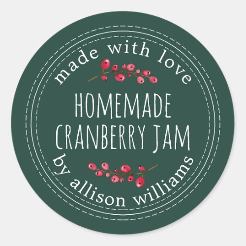 Christmas Homemade Cranberry Jam Dark Green Classic Round Sticker
