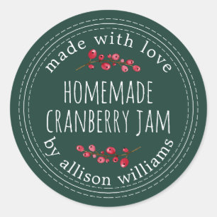 Christmas Homemade Cranberry Jam Dark Green Classic Round Sticker
