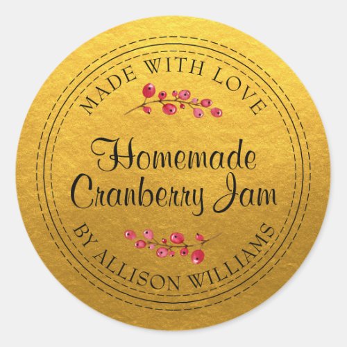 Christmas Homemade Cranberry Jam Gold Classic Round Sticker