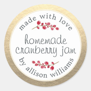 Christmas Homemade Cranberry Jam Gold Classic Round Sticker