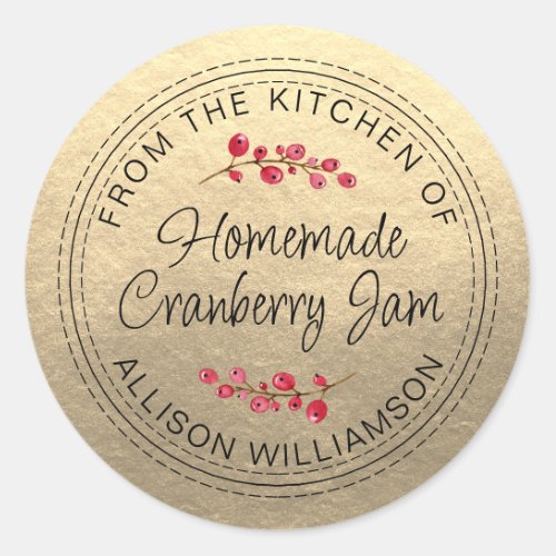 Christmas Homemade Cranberry Jam Gold Classic Round Sticker