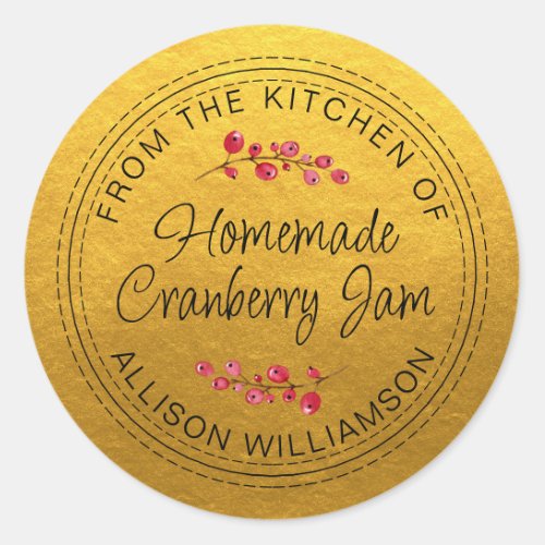 Christmas Homemade Cranberry Jam Gold Classic Round Sticker
