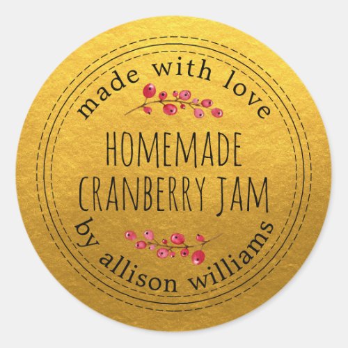 Christmas Homemade Cranberry Jam Gold Classic Round Sticker