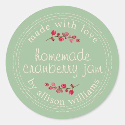 Christmas Homemade Cranberry Jam Green Classic Round Sticker