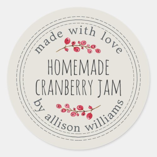 Christmas Homemade Cranberry Jam Light Gray Classic Round Sticker