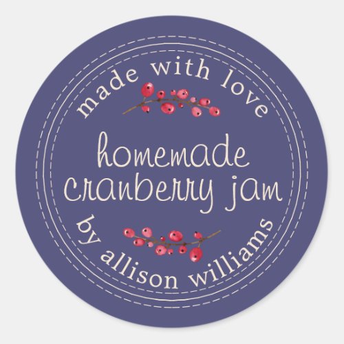 Christmas Homemade Cranberry Jam Navy Blue Classic Round Sticker