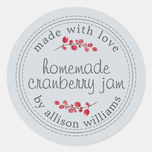 Christmas Homemade Cranberry Jam Pastel Blue Classic Round Sticker