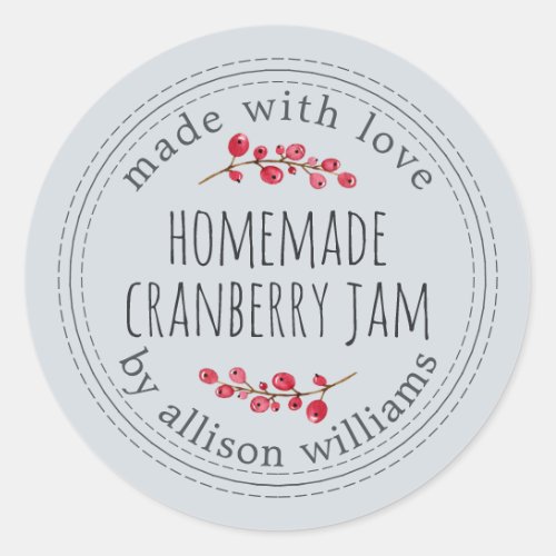 Christmas Homemade Cranberry Jam Pastel Blue Classic Round Sticker