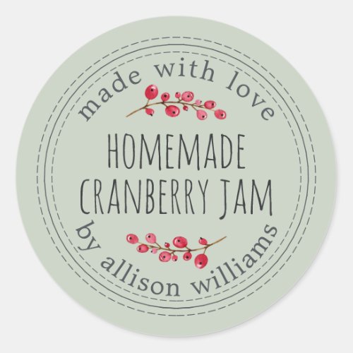 Christmas Homemade Cranberry Jam Pastel Green Classic Round Sticker