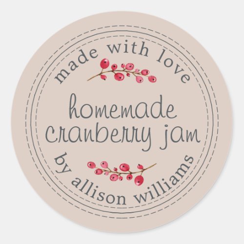 Christmas Homemade Cranberry Jam Pastel Purple Classic Round Sticker