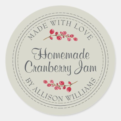Christmas Homemade Cranberry Jam Sage Green Classic Round Sticker