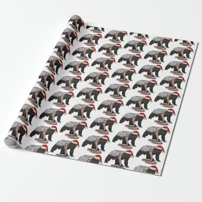 Christmas Honey Badger and Cobra  Wrapping Paper (Unrolled)