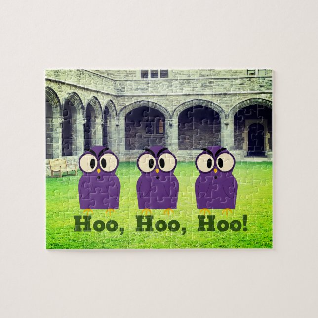 Christmas Hoo Hoo Hoo Trio of Owls Cloisters Jigsaw Puzzle (Horizontal)