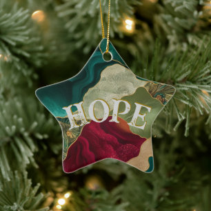 Christmas Hope Evergreen Cranberry & Gold Ceramic Ornament