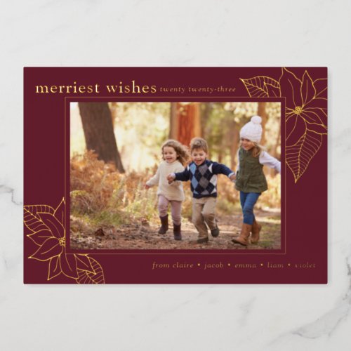 Christmas Horizontal Photo Red and Gold Poinsettia Foil Holiday Card