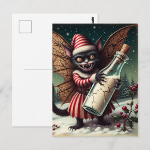 Christmas Horror Kitty Fairy With Milk Postcard