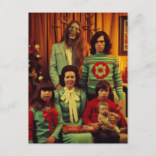 Christmas Horror Retro 1970 era Family Portrait Postcard