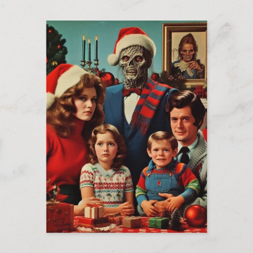 Christmas Horror Retro Family Portrait Postcard