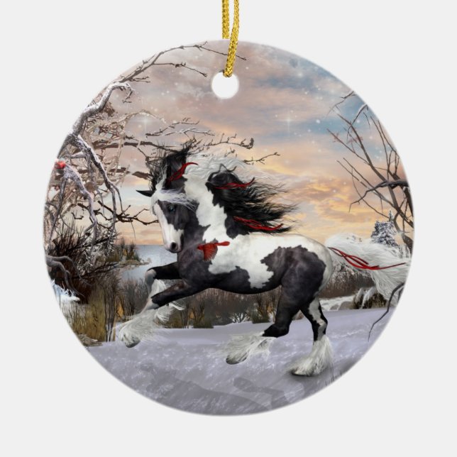 Christmas Horse 2 Gypsy Vanner Ornament (Front)