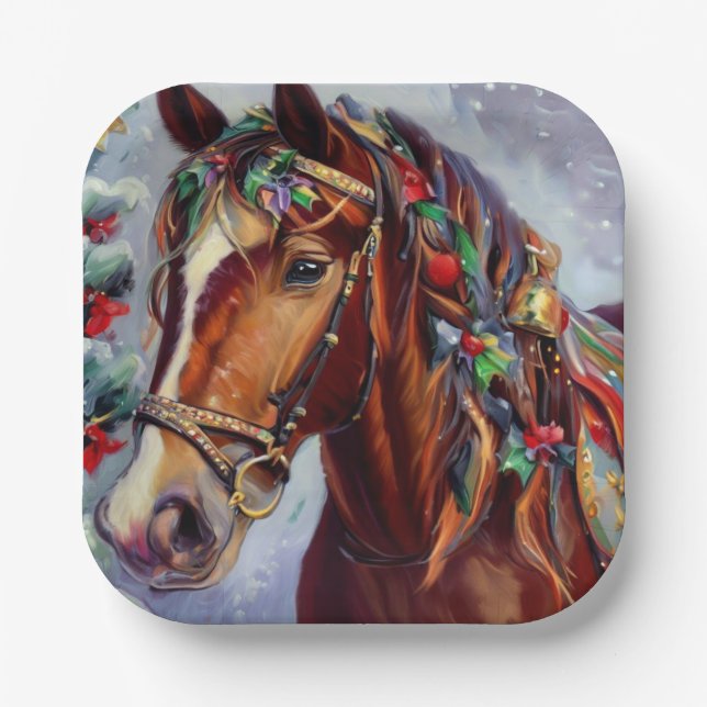 Christmas Horse 2 Paper Plates (Front)