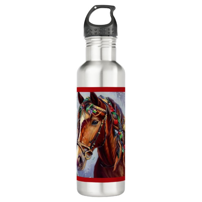 Christmas Horse 2 Stainless Steel Water Bottle (Front)