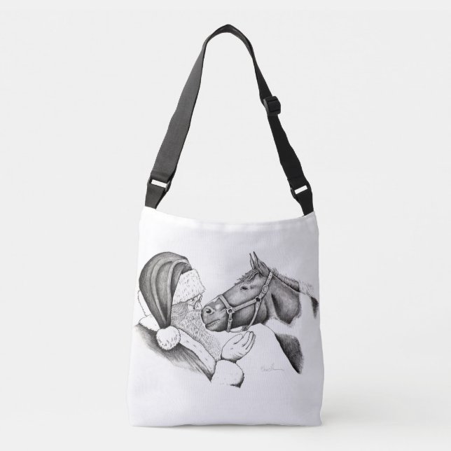 Christmas Horse and Santa Claus Crossbody Bag (Front)