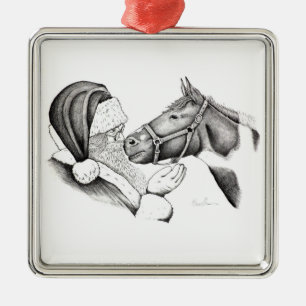Christmas Horse and santa Claus for Christmas Metal Ornament