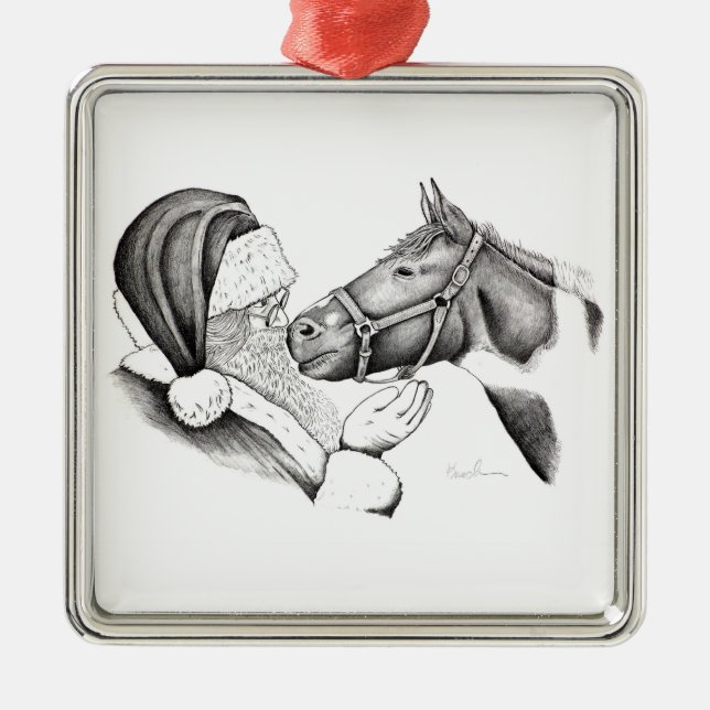 Christmas Horse and santa Claus for Christmas Metal Ornament (Front)