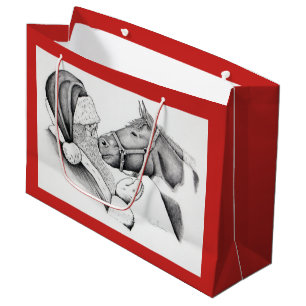 Christmas Horse and Santa Claus Large Gift Bag
