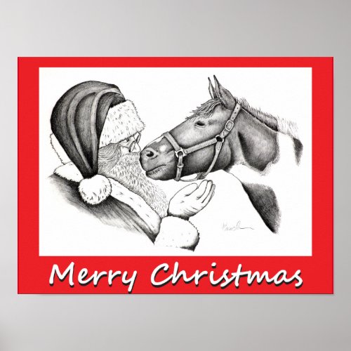 Christmas Horse and Santa Claus Poster