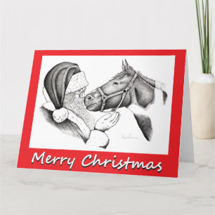 Christmas Horse and Santa Claus Thank You Card