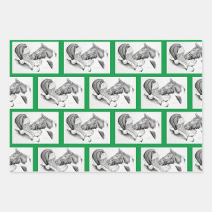 Christmas Horse and Santa Claus Wrapping Paper Sheets
