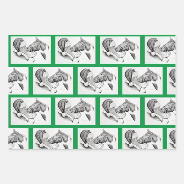 Christmas Horse and Santa Claus Wrapping Paper Sheets (Front)