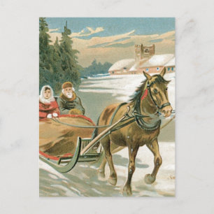 Christmas Horse and Sleigh Holiday Postcard
