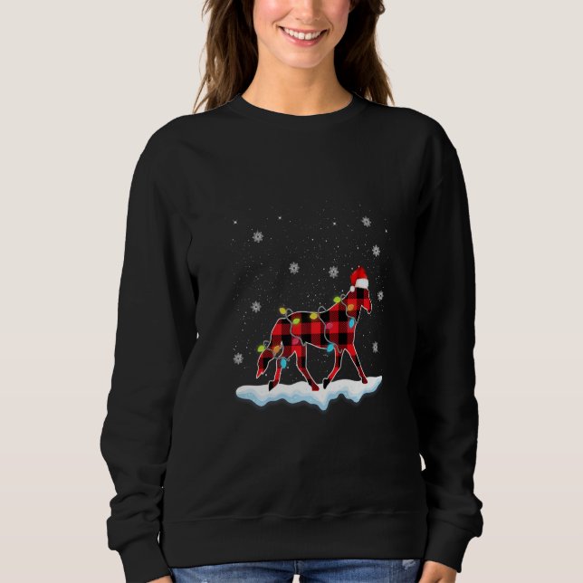 Christmas Horse Animals  Santa Hat Xmas Lights Sweatshirt (Front)