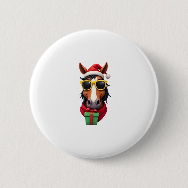 Christmas Horse Back Riding Santa Xmas Women Girls Button (Front)