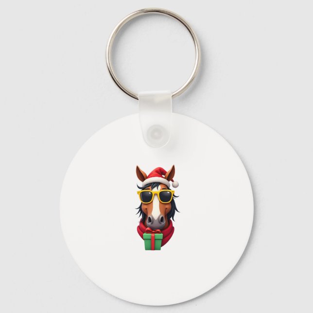 Christmas Horse Back Riding Santa Xmas Women Girls Keychain (Front)