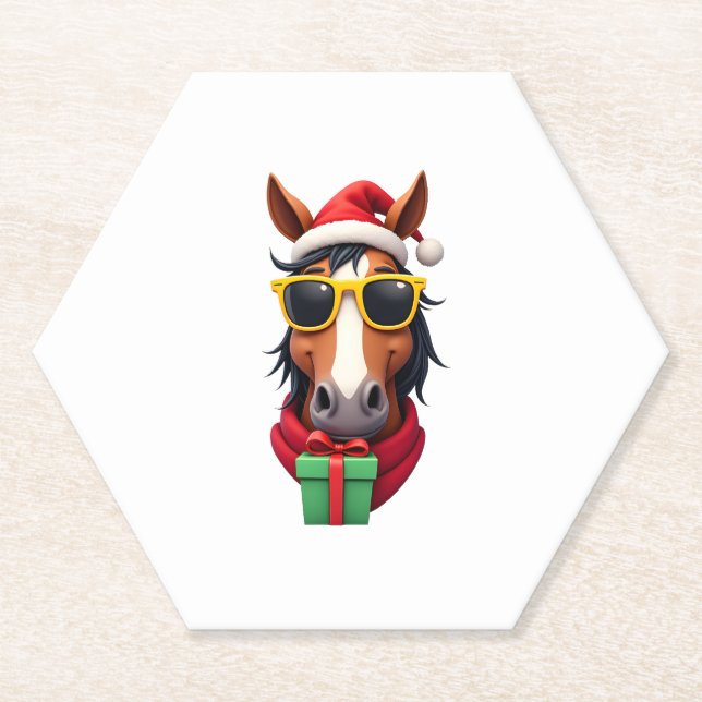 Christmas Horse Back Riding Santa Xmas Women Girls Paper Coaster (Front)