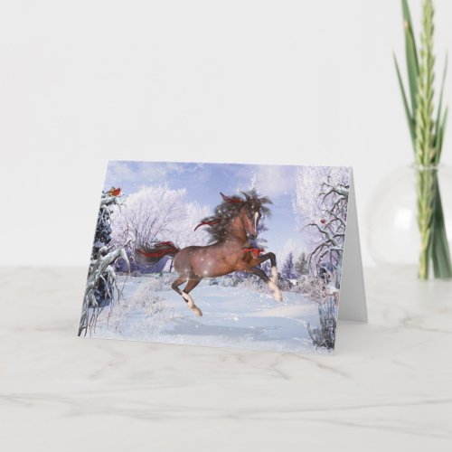 Christmas Horse  Cardinals Folded Greeting Card