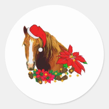 Christmas Horse Classic Round Sticker by orsobear at Zazzle