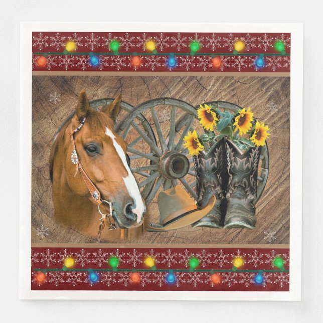 Christmas Horse Cowboy Boots Cowboy Hat  Paper Dinner Napkins (Front)
