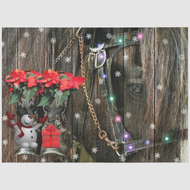 Christmas Horse Cowboy boots Poinsettia snowman   Tissue Paper (Front)