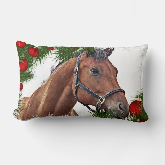 Christmas Horse Cute Pony Equestrian Equine Lumbar Pillow (Front)