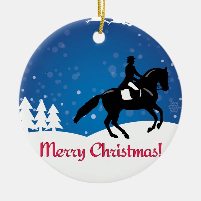 Christmas Horse Dressage Winter Ceramic Ornament (Front)