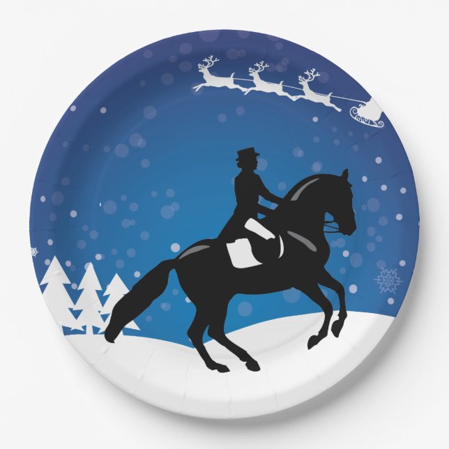 Christmas Horse Dressage Winter Paper Plates (Front)