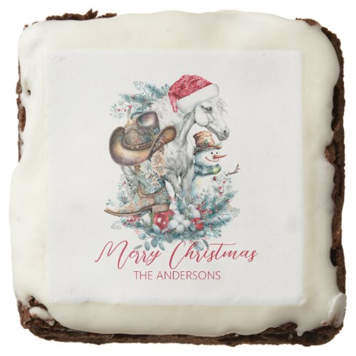 Christmas horse in Santa hat cowgirl cowboy boots  Brownie