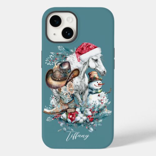 Christmas horse in Santa hat cowgirl cowboy boots  Case_Mate iPhone 14 Case