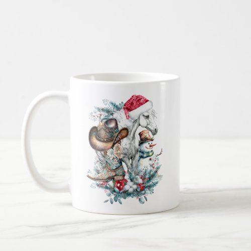 Christmas horse in Santa hat cowgirl cowboy boots  Coffee Mug